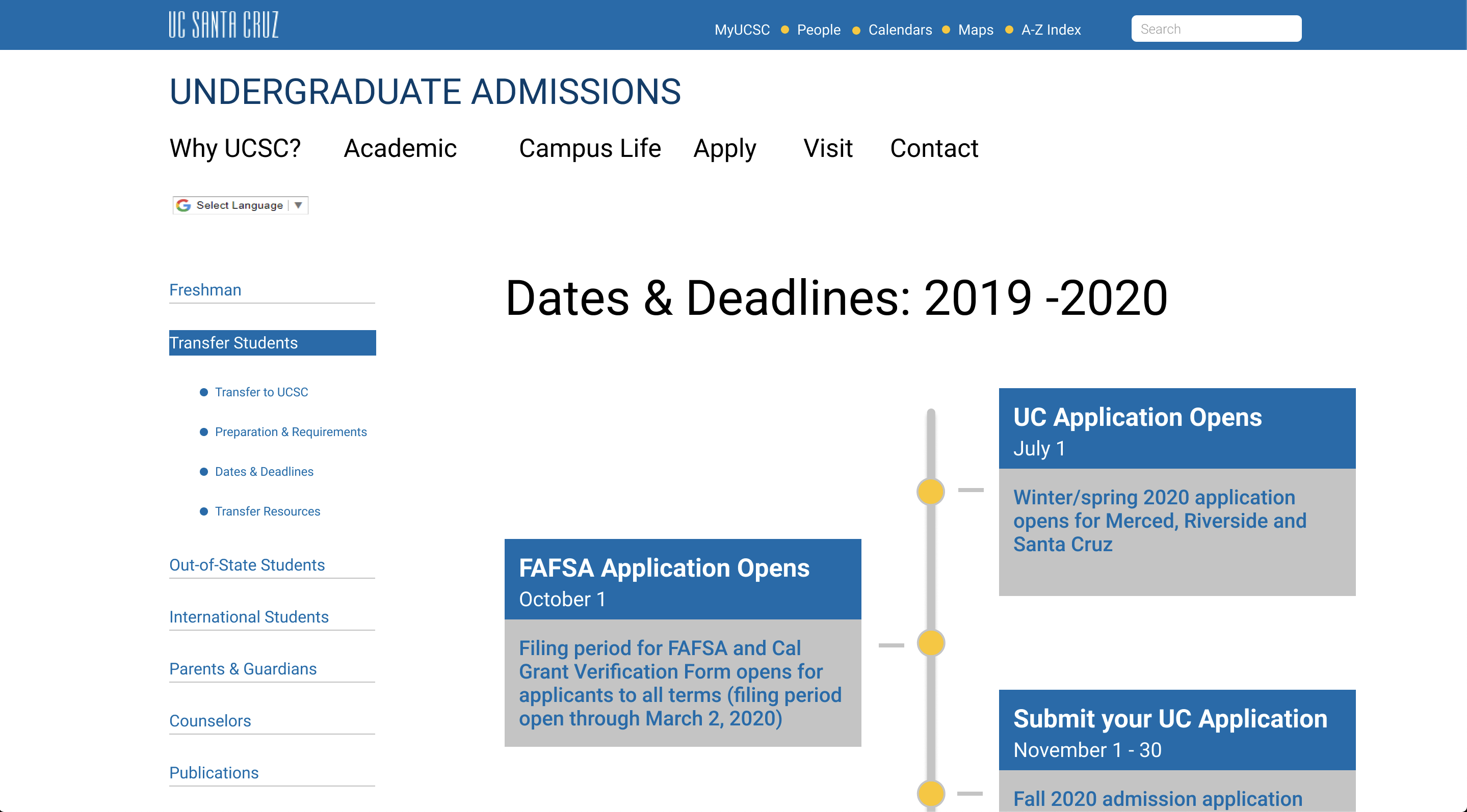 UCSC Transfer Deadlines Screenshot Hero
